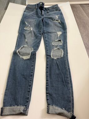 Women’s Distressed Blue Denim Jeans- Simone high rise super skinny